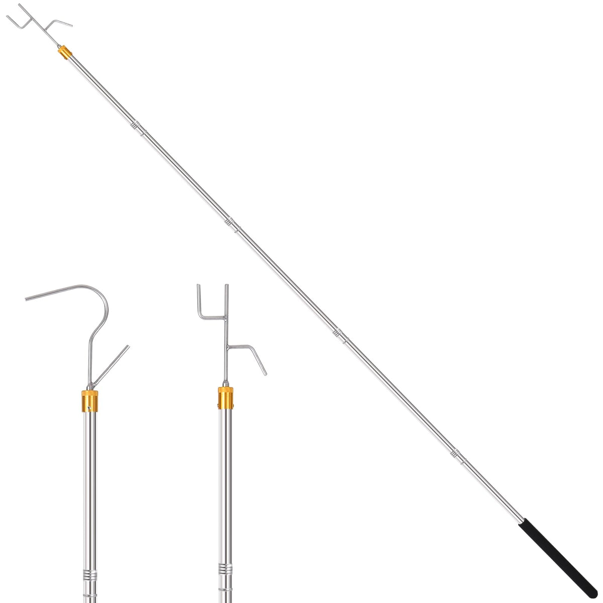 Clothes Hook Pole,29-71 Inch Adjustable Extension With Hook Bar.Suitable For Clothes Hanger Rod, Christmas Light, Hanging Flower