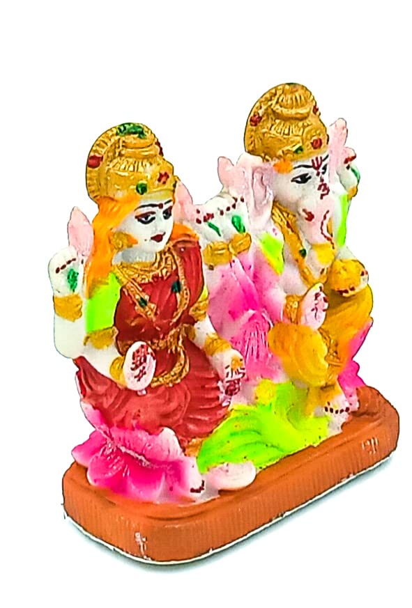 Atut Lakshmi Ganesh Idol In Small Size, Multicolour, Made Up Of Pvc, Unbreakable Decorative Showpiece- 10.5 Cm