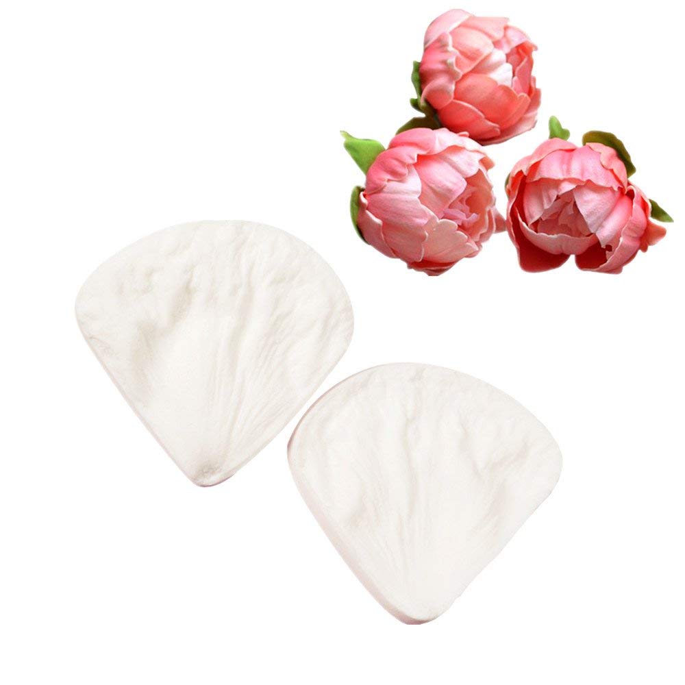 4Pcs Gumpaste Flower Cutter Set 2Pcs Fondant Silicone Mold Gumpaste Peony Sugarcraft Fondant Flower Veining Mold Chocolate Makin