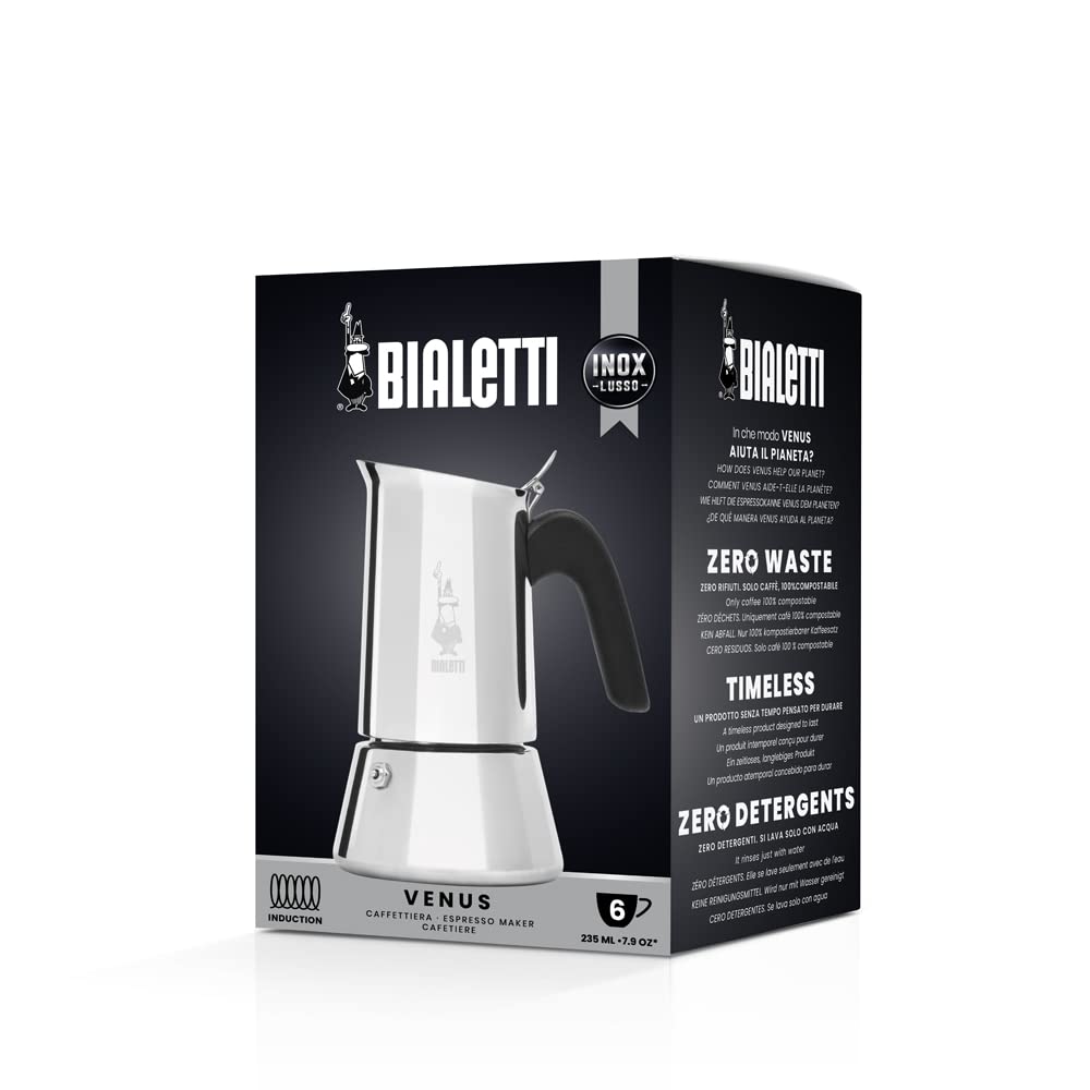 Bialetti New Venus Induction Stovetop Coffee Maker - 6-Cup, Stainless Steel, Model 0007255, Suitable for All Hobs, Silver