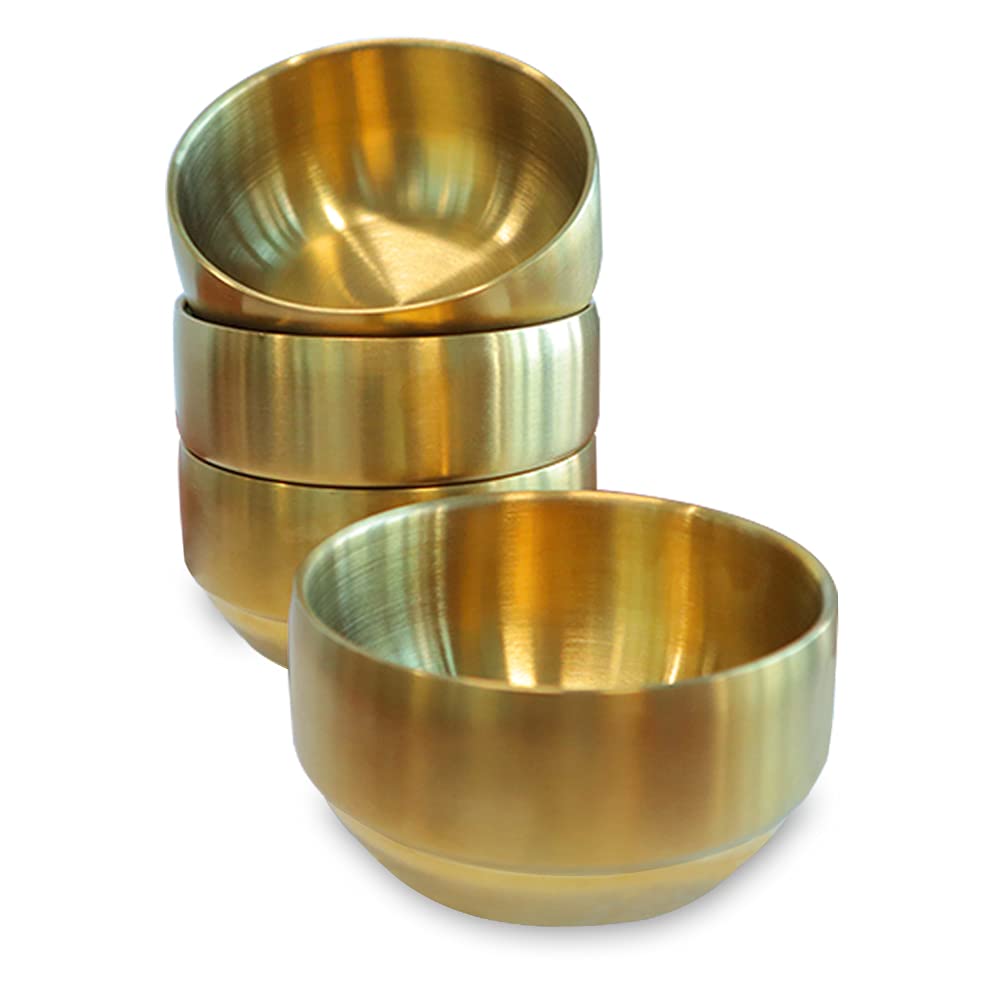 Roucerlin 4Pack Thick 304 Stainless Steel Bowls, Small Double Wall Rice Bowls, Stainless Steel Soup Bowl Salad Bowl Noodle Bowl,