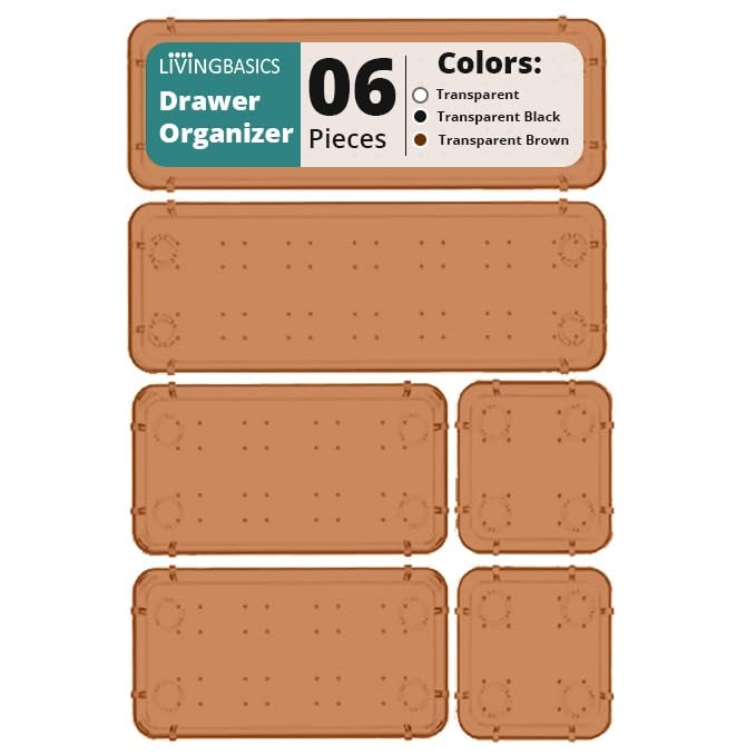 Livingbasics 6 Pcs Unbreakable Kitchen Drawer Organizer/Drawers Organisers/Make Up Organiser/Drawer Divider Tray/Makeup Dresser 