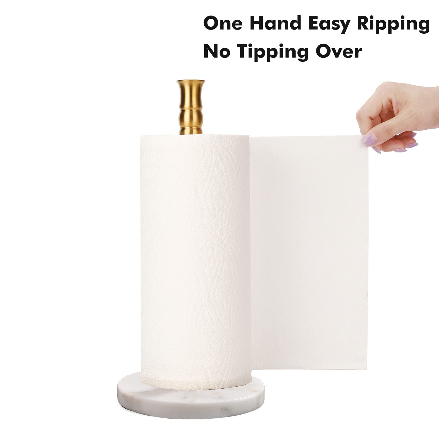 Gold Paper Towel Holder Countertop With Heavy Marble Base, Free Standing Paper Towel Holder Stand (Gold Brushed, Marble Base)