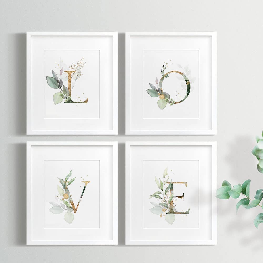 Love Botanical Simple Life Green Leaf Painting Bathroom Wall Decor Art Print Set Of 4(8   X10   ), Boho Leaf Eucalyptus Wall D