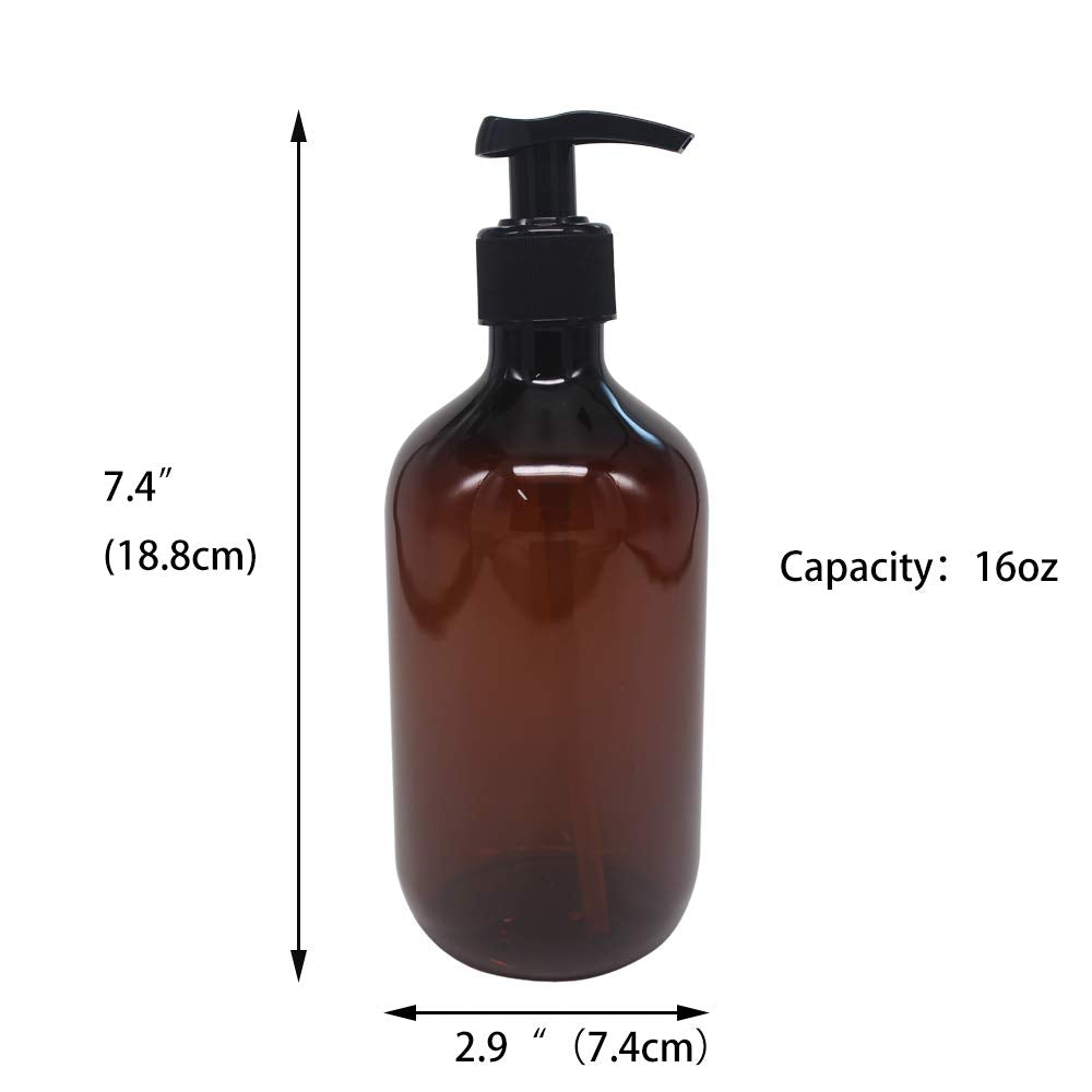 4 Pack 16 Oz Empty Plastic Pump Lotion Bottles With 1 Pen, Labels & Silicone Funnel, Amber Color Lotion Dispenser With Locking P