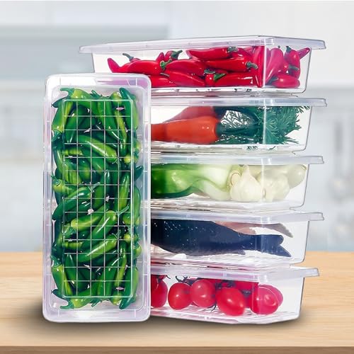 Senego Fridge Storage Boxes (Pack of 6) Plastic Storage Boxes for Kitchen, Fridge Organiser, Food Storage Container Set with Tra