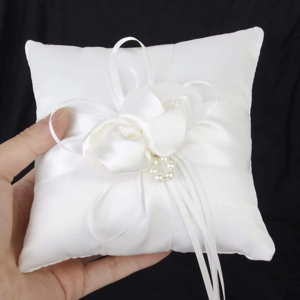 Taotenish Wedding Ring Pillow Flower Girl Basket Set White Satin Ring Bearer Pillow Flower Girl Basket For Wedding Party Supplie