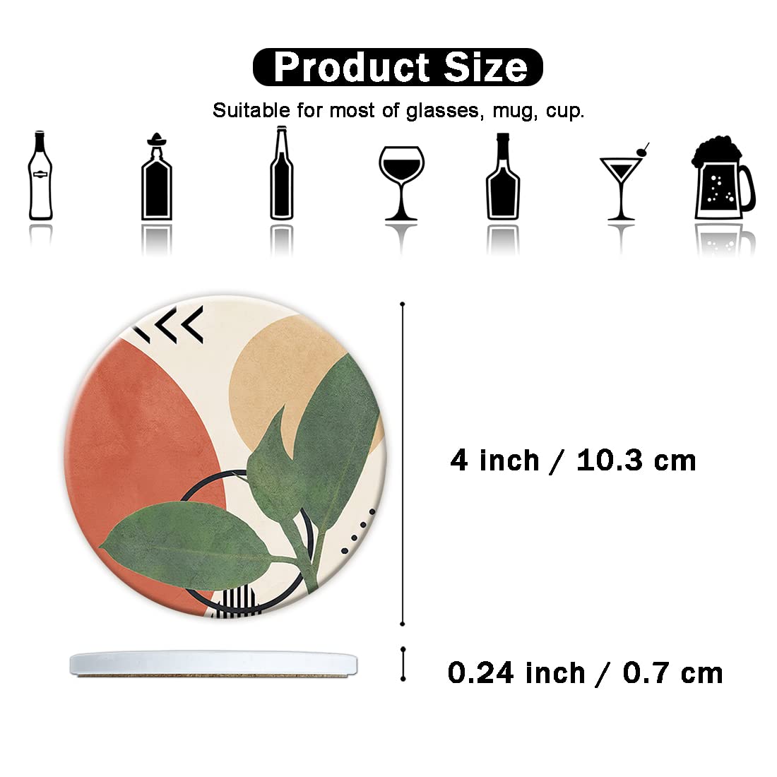 Hopony Coasters For Drinks,6 Pieces Ceramic Stone Coaster Set With Metal Holder Stand, Cork Base,Absorbent Cups Place Mats For H