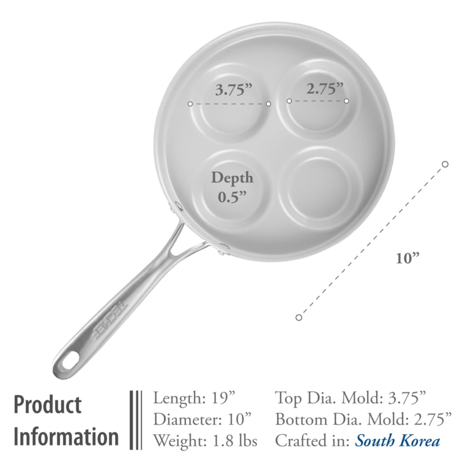 Techef - Ceraterra Ceramic Nonstick 4-Cup Egg Frying Pan (Ptfe, Pfas, And Pfoa Free Ceramic Exterior  Interior), Oven  Dishwashe