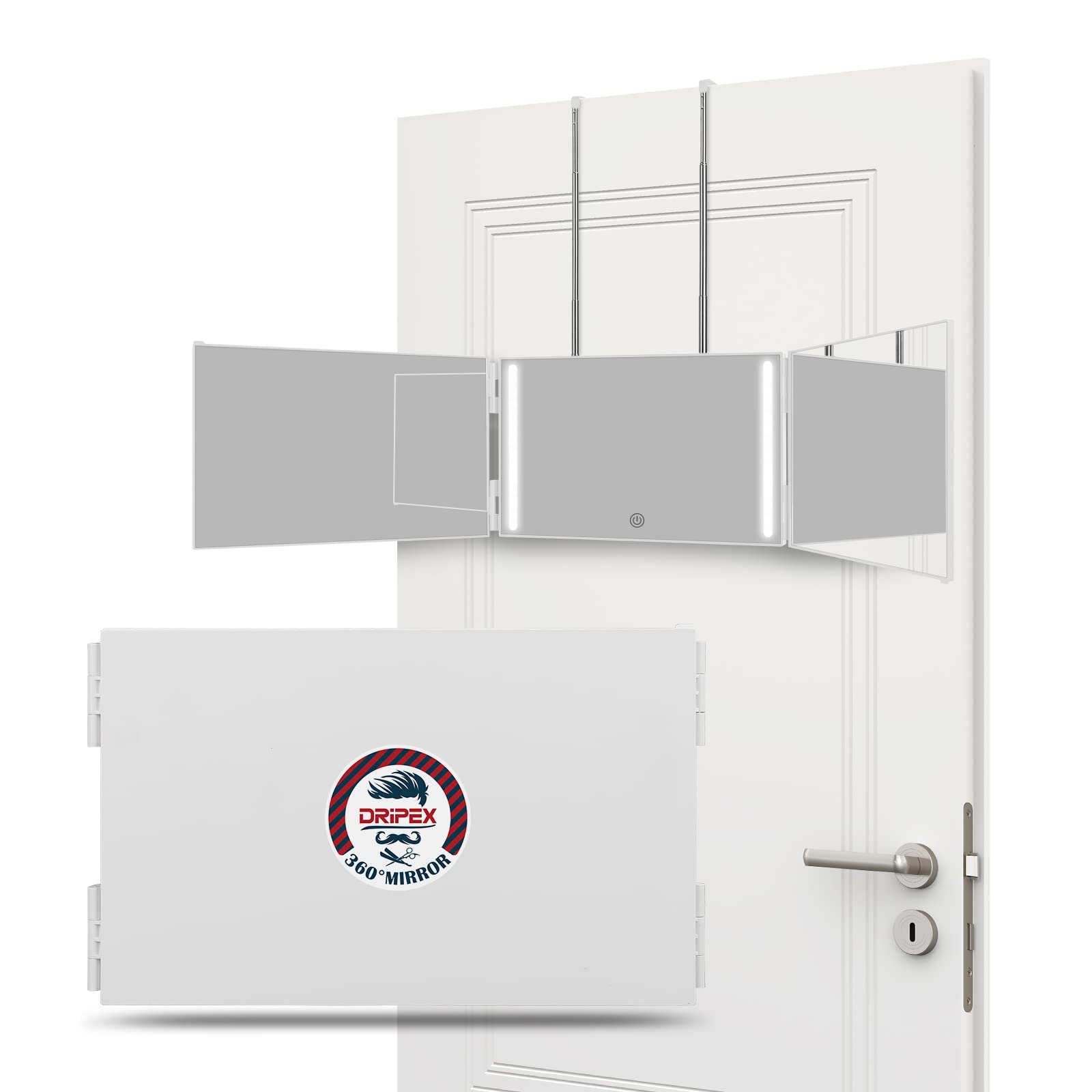 Dripex 3 Way Mirror For Self Hair Cutting, Rechargeable 360 Mirror With Led Lights, Trifold Self Haircut Mirror With Height Adju