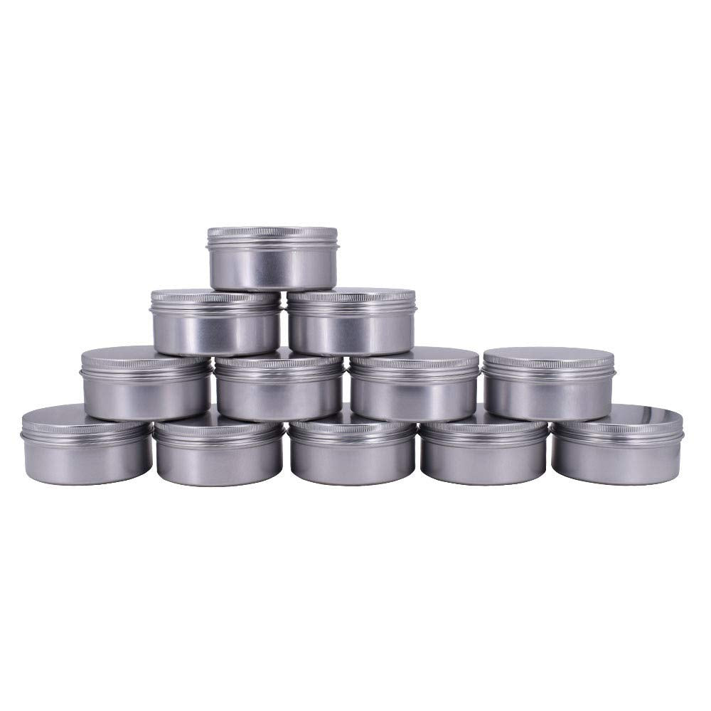 Healthcom 6-Ounce 12 Pack 180Ml Empty Silver Round Aluminum Tin Cans Screw Top Metal Tins Aroma Hair Wax Tins Cosmetic Container