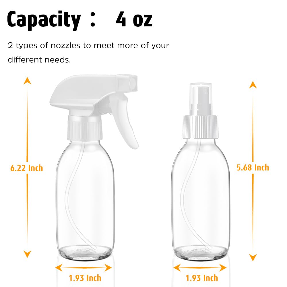Tecohouse Glass Spray Bottles 4 Oz, Empty Small Spray Bottles 2 Pack For Essential Oils, Cleaning Solutions, Plants, Hair Mister