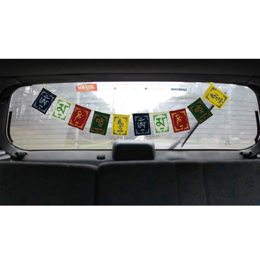 Divya Mantra Combo Of Saraswati Car Decoration Rear View Mirror Hanging Accessories And Prayer Flag For Car