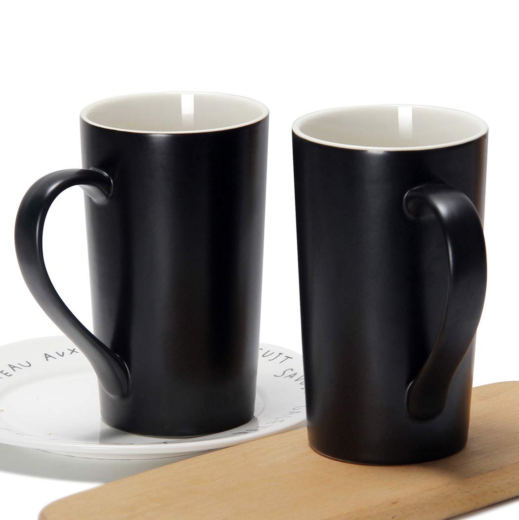 Smilatte 20 Oz Large Coffee Mugs, M007 Plain Tall Ceramic Cup With Handle For Dad Men, Set Of 2, Black
