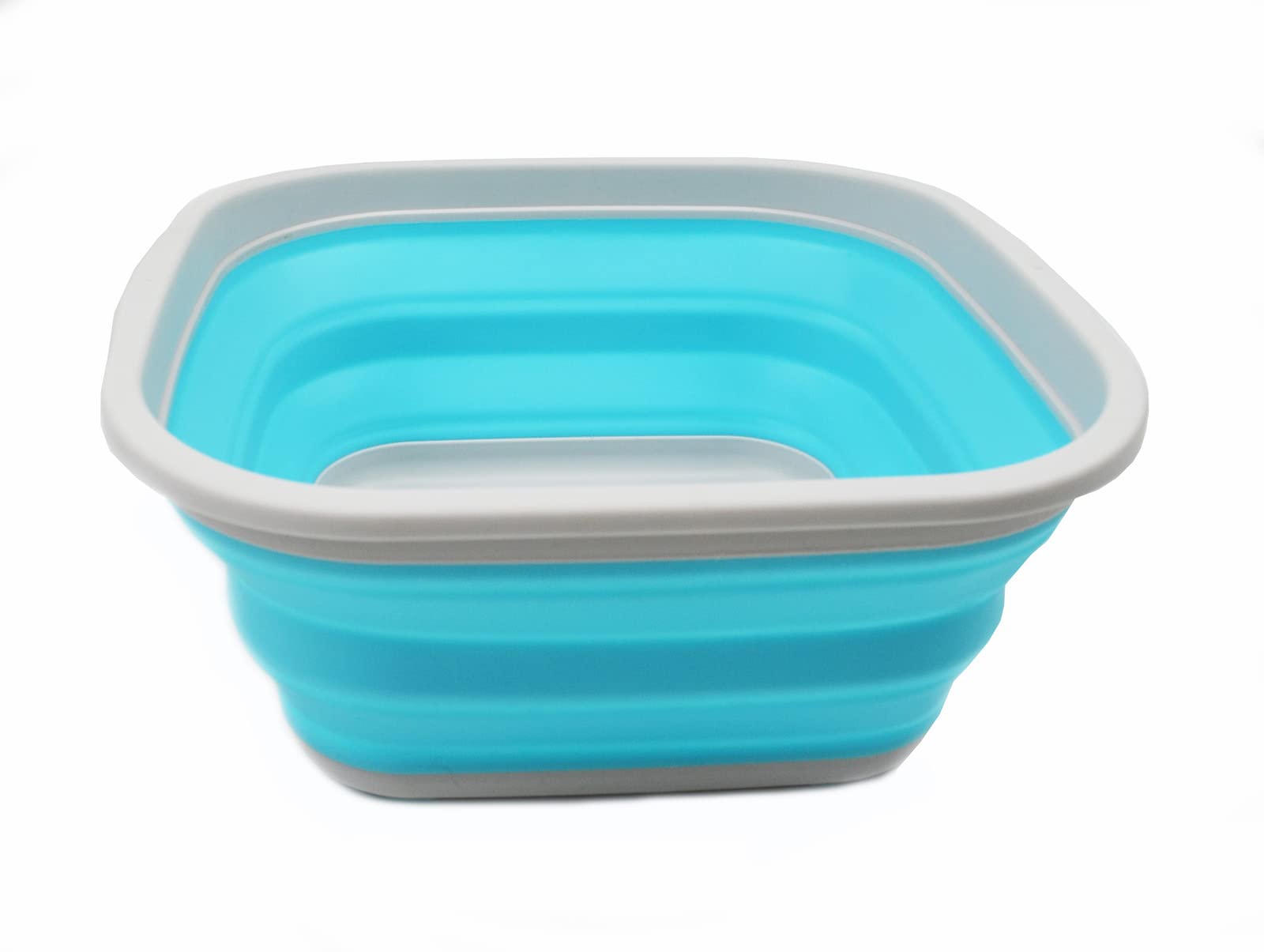 SAMMART 5.5L (1.4 Gallons) Collapsible Tub - Foldable Dish Tub - Portable Washing Basin - Space Saving Plastic Washtub (Grey/Cyanine  1)