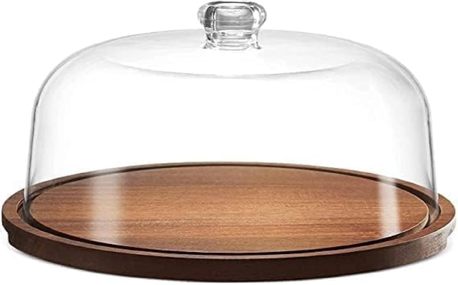 Cake Stand with Clear Dome Cover & Wooden Base | Dessert Display Stand for Cakes, Pastries, Cupcakes, Bread, Cookies & Serving f