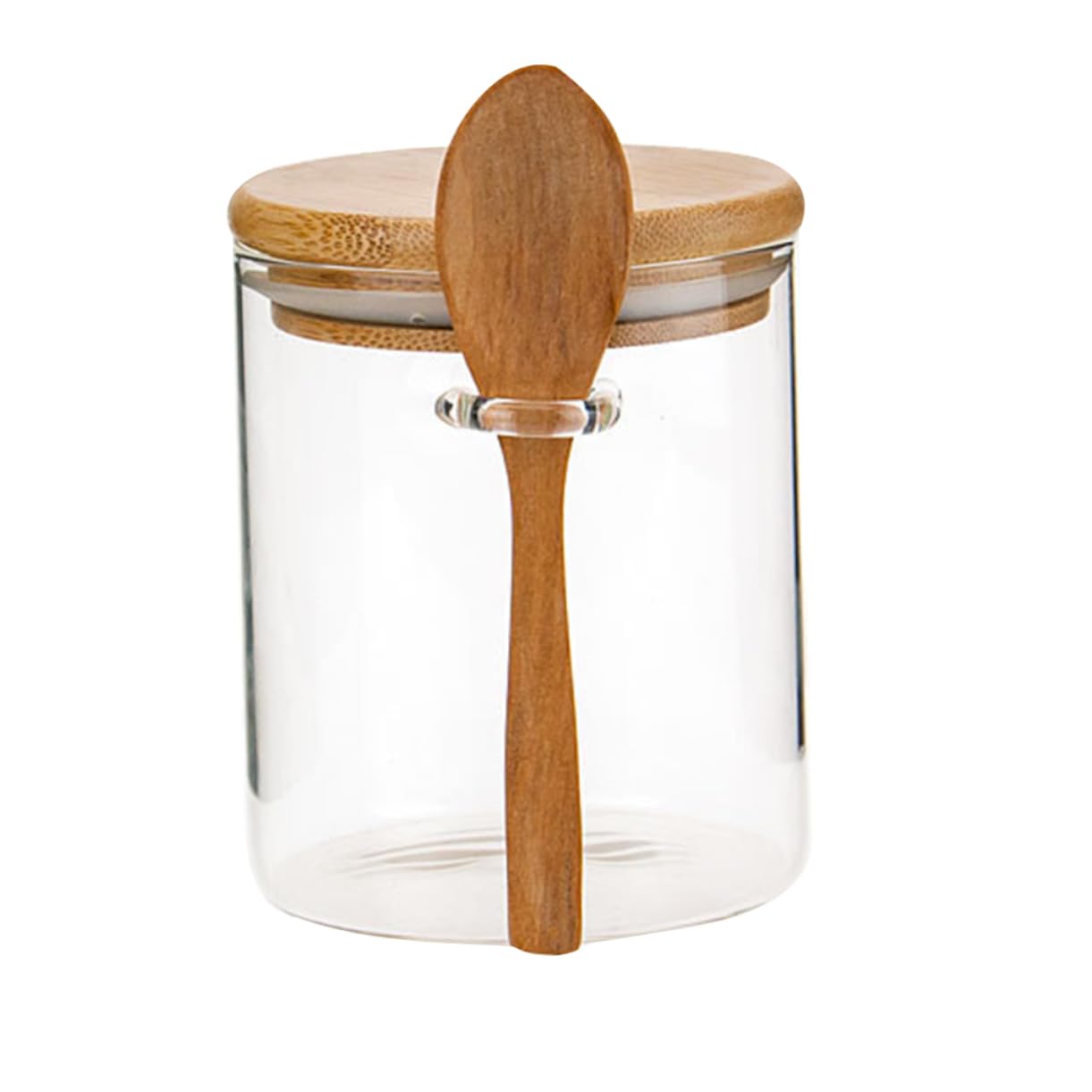 CHICAMPERA Kitchen Seasoning Jar with Spoon 8x12cm High Borosilicate Glass Condiment Bottle with Bamboo Lid LeadFree Heat Resis
