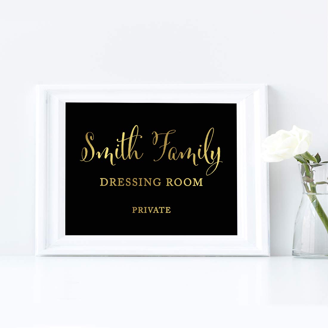 Andaz Press Personalized Wedding Party Signs, Black And Metallic Gold Ink, 8.5X11-Inch Wall Art, Poster, Gift, Smith Family Dres