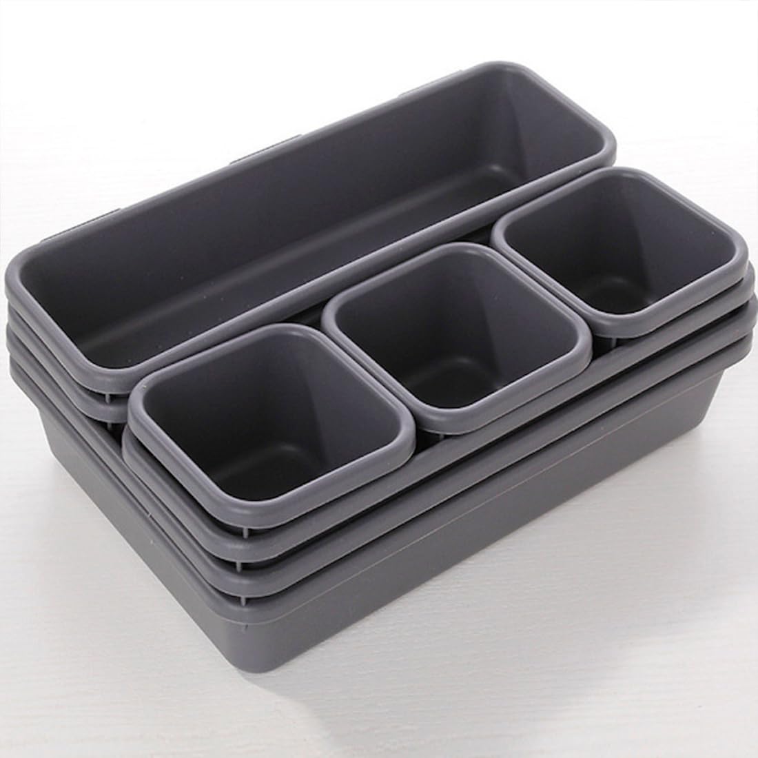 Divinext Plastic Interlocking Cutlery Drawer Desk Organizer (Grey, Set Of 08)