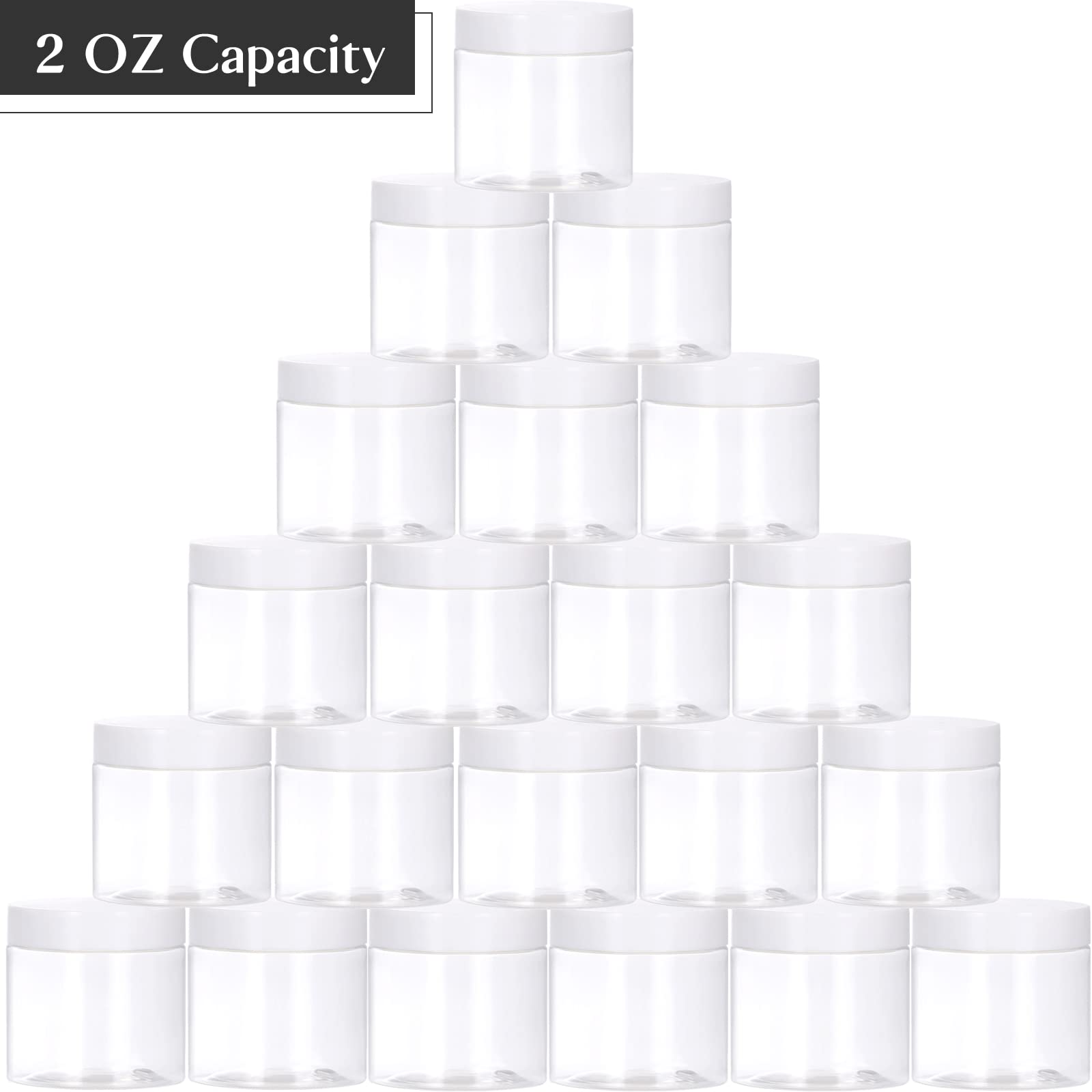 Tuzazo 2 Oz Plastic Jars Round Clear Cosmetic Container Jars With Lids And Labels, 24 Pack Small Plastic Jars For Lotion, Cream,