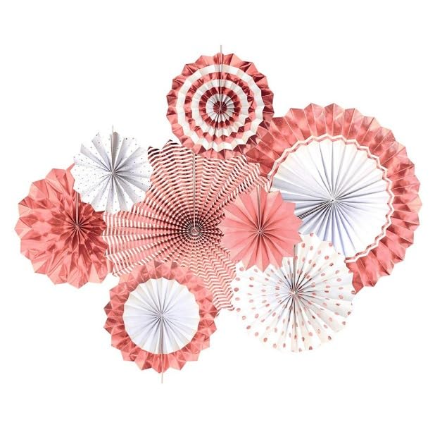 Pop The Party 8pcs Origami Wall Decoration Set Golden White Round Paper Fans Party Decoration for Birthday Wedding Baby Shower P