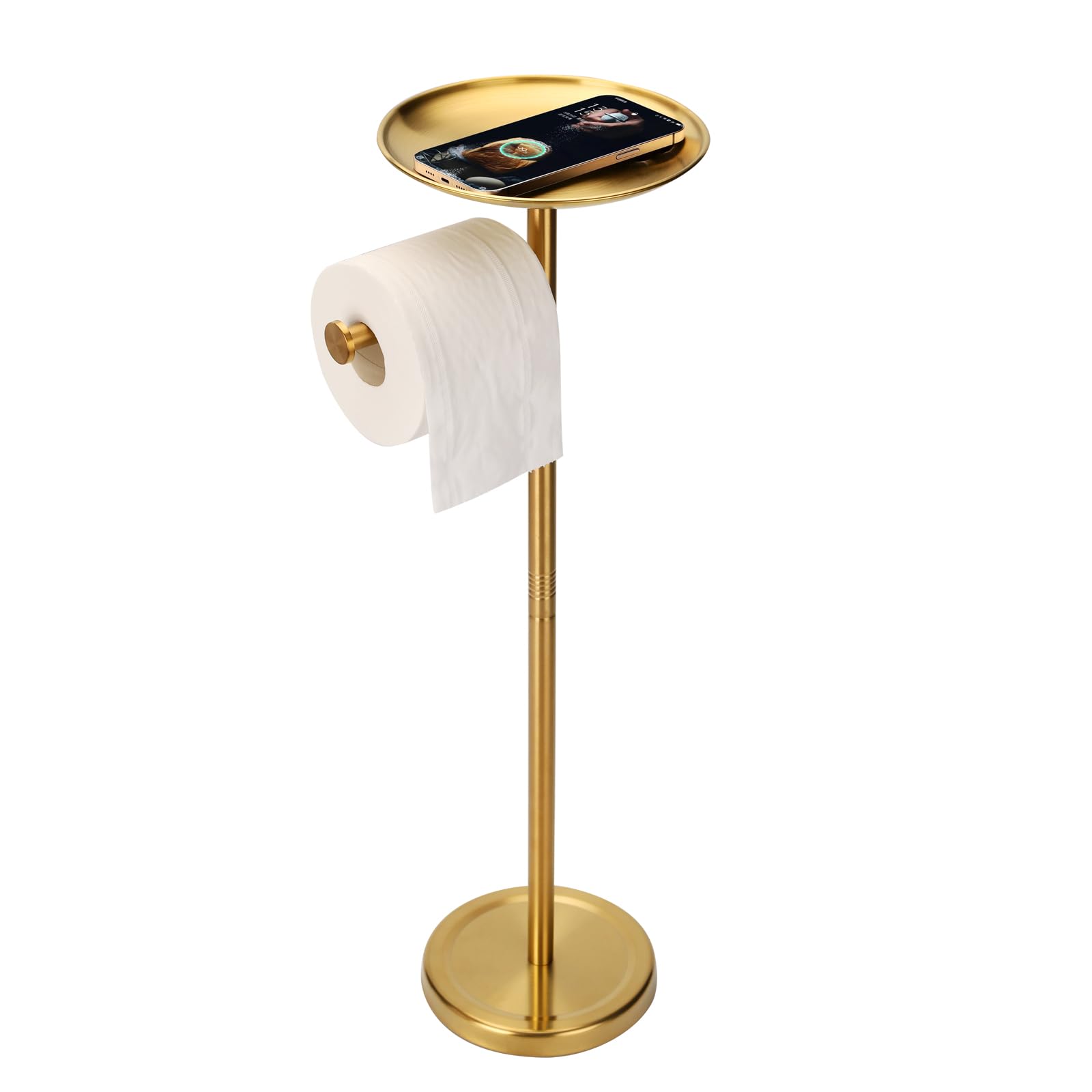Tofix Toilet Paper Holder With Shelf, Gold Toilet Paper Holder With Tray At The Top, Freestanding Toilet Paper Holder (Stainless