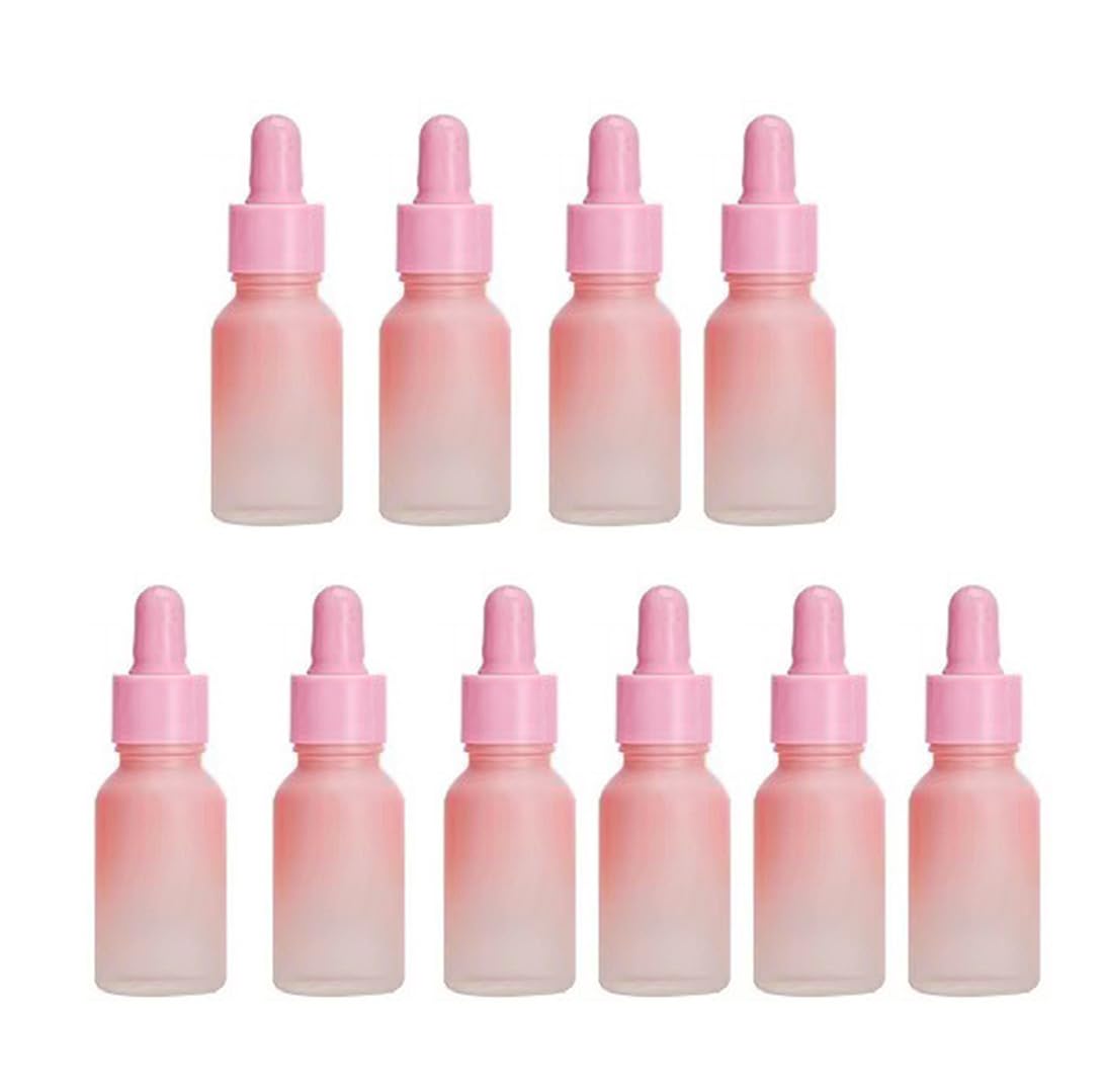 YORROR 10 Pcs 15ml Gradient Pink Glass Essential Oil Dropper Bottle