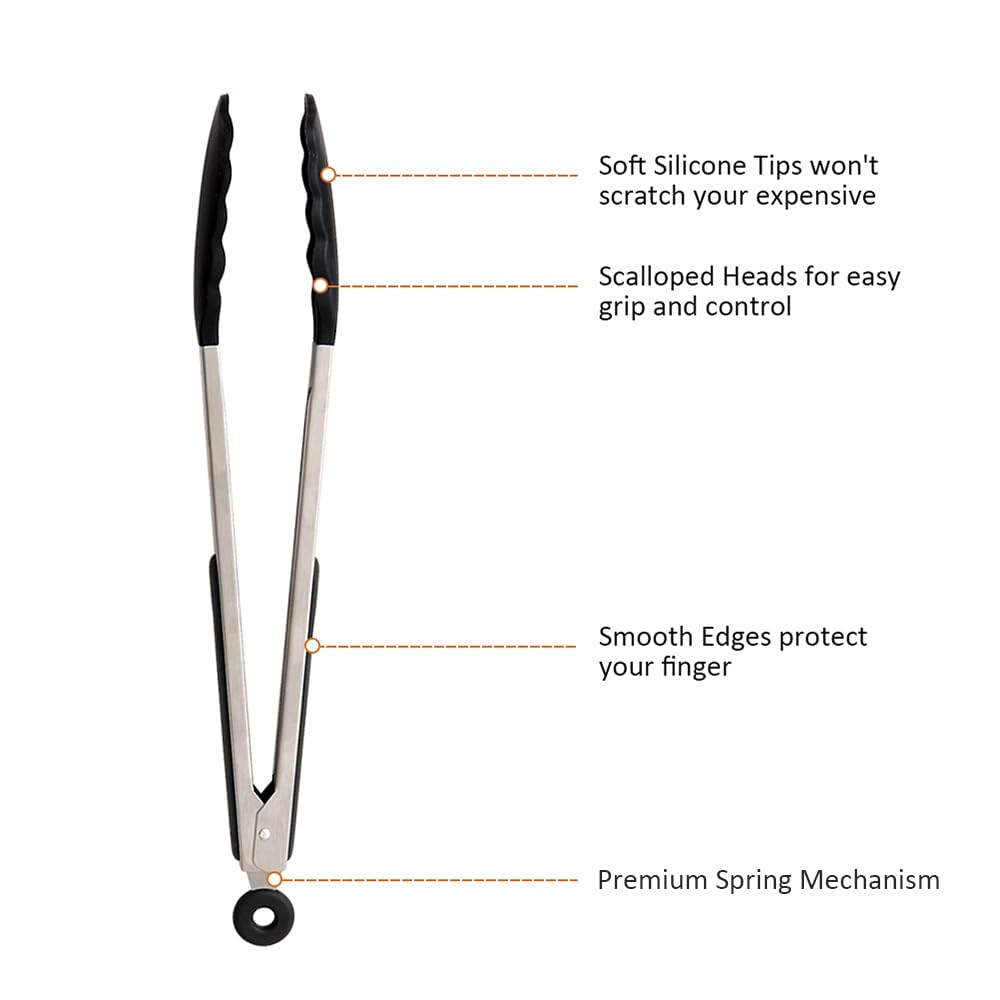 Alimat Plus Silicone Kitchen Tongs Set Of 3, Cooking Tongs With Silicone Tips Including Spatula Tong(12Inch) For Easy Turning An