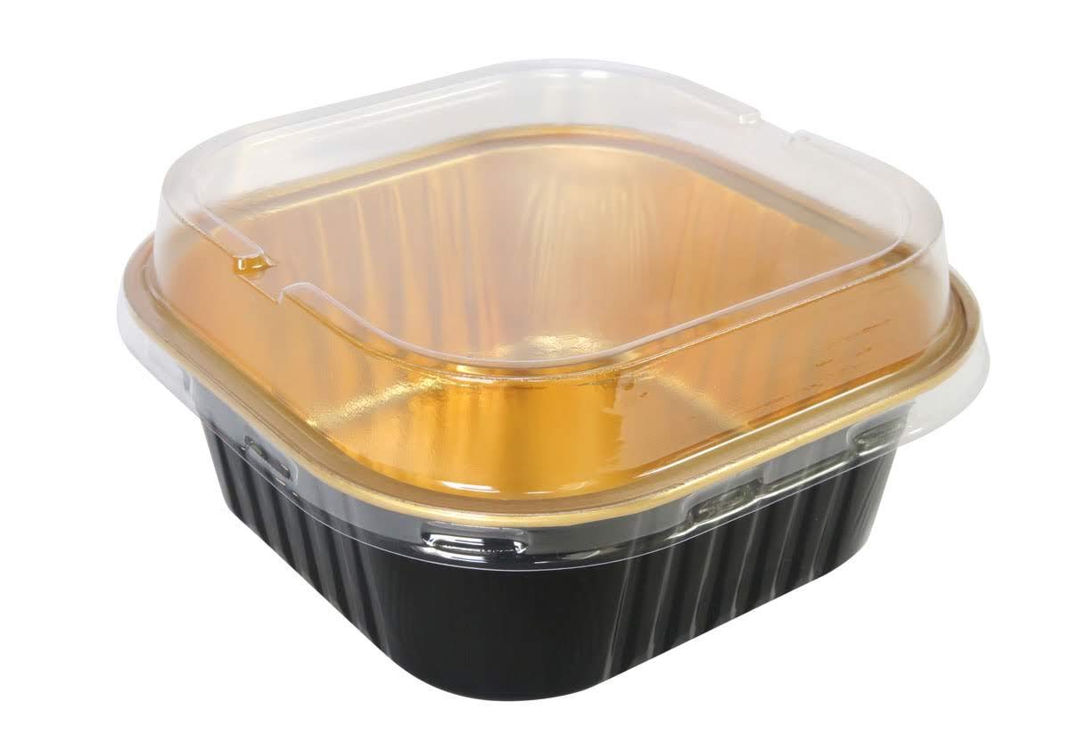Kitchendance Disposable Foil Cake And Dessert Cup Set With Lid - 4.5 X 4.5'' Square Cake Baking Pan For Hotels, Restaurants, Hea