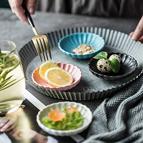 Gaolinci 3.5 Inches Flower Shape Ceramic Sauce Dish,Mini Side Seasoning Dish,Condiment Dishes/Sushi Soy Dipping Bowl,Snack Servi