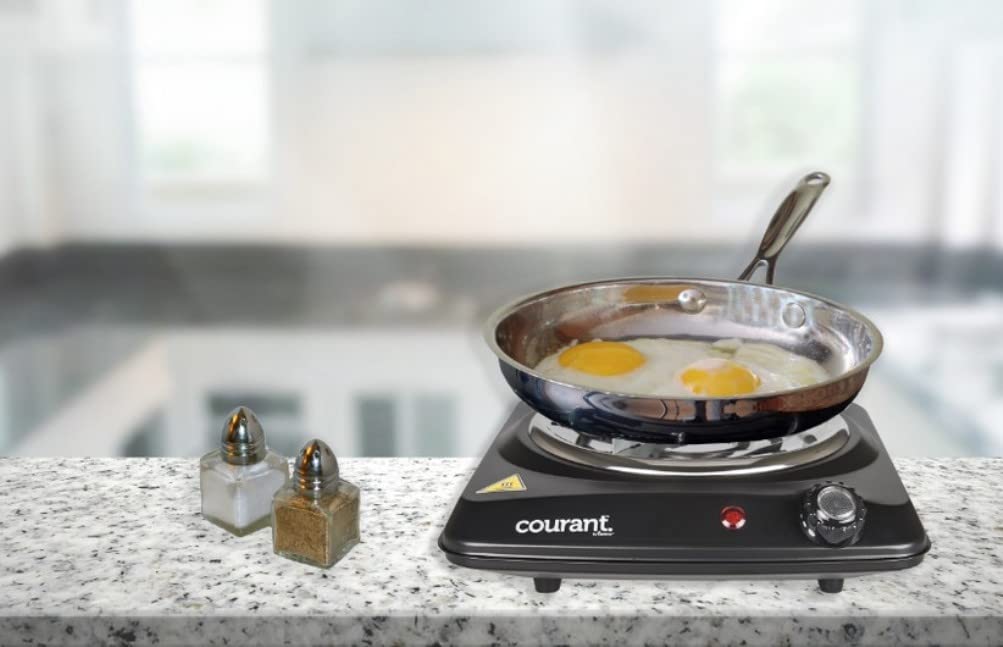 Courant Electric Burner, Single Buffet Countertop Hotplate, 1000W Portable Cooktop, Black