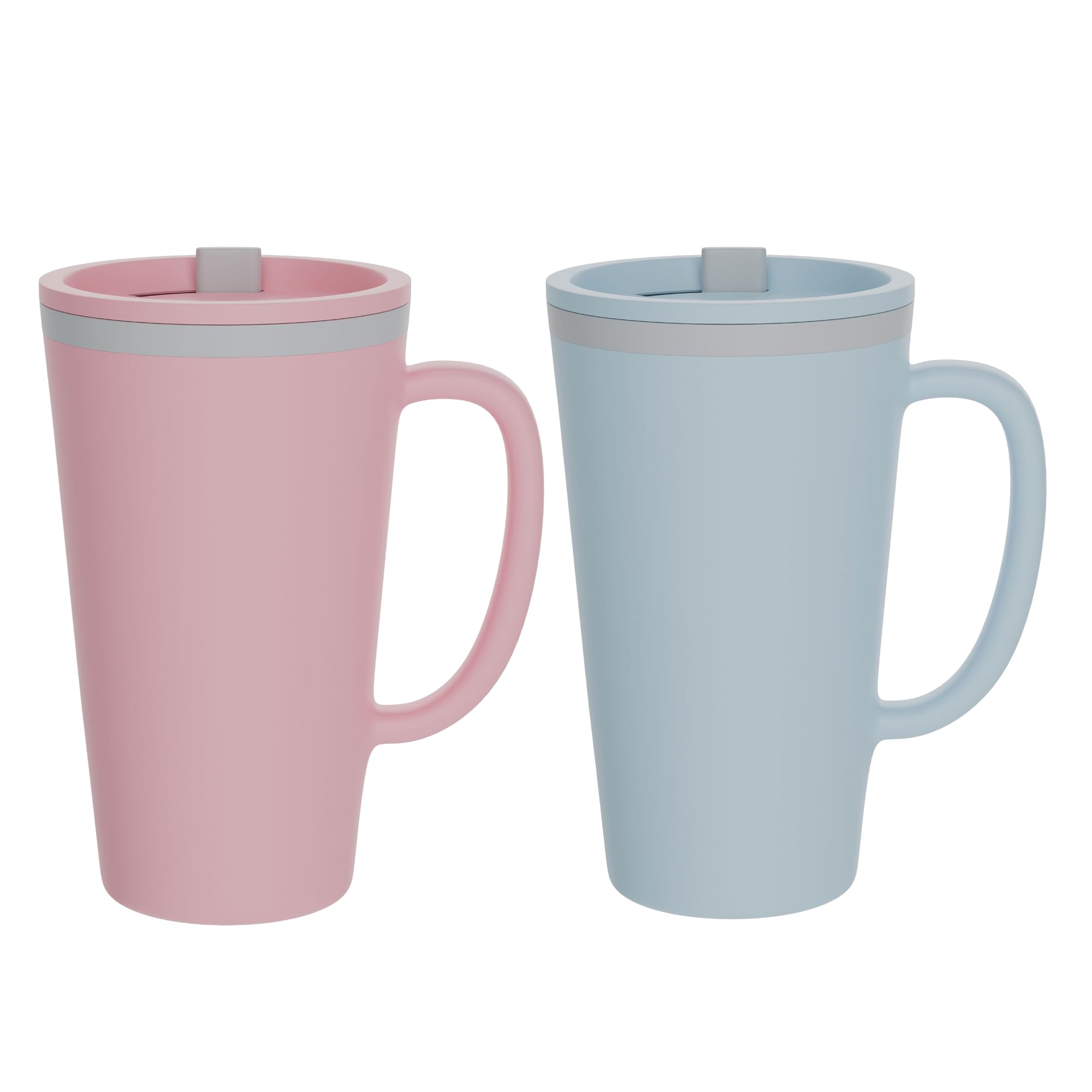 Copco Cone Desk Mug Set of 2-16 oz Insulated Travel Mugs with Handle - Double-Wall Plastic Coffee Tumblers for Hot & Cold Drinks