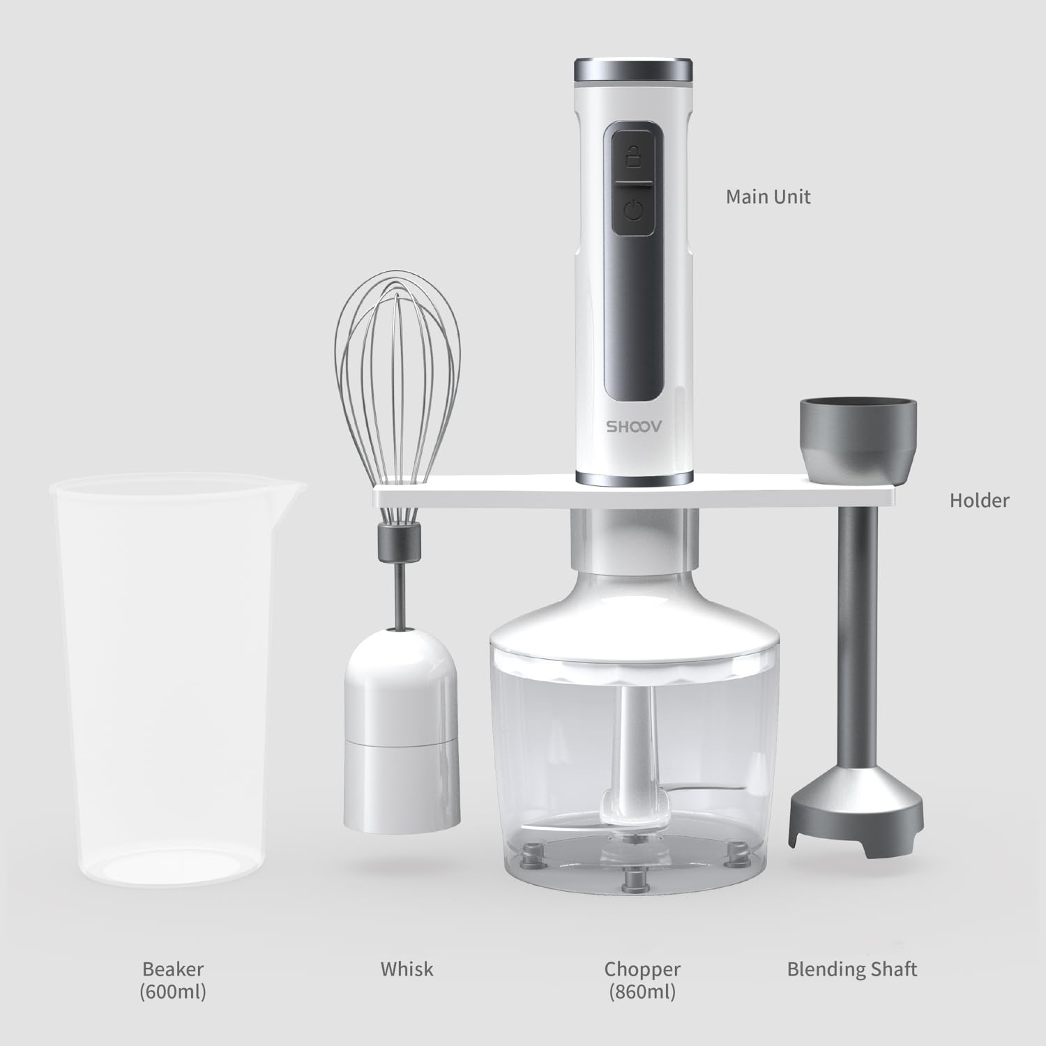 Shoov Cordless, Rechargeable 3 In 1 Hand Blender & Mixer, Stainless Steel Stick, Detachable, 8 Speed + Turbo, Easy To Clean, Saf