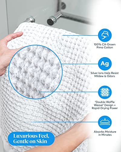 SUTERA - Silverthread Waffle Towel California - Grown Pima Cotton  Quick Drying  Ultra Soft  Lightweight and Absorbent - Waffle Weave Design - Luxury Towel (Bath  White) 31'' x 57''
