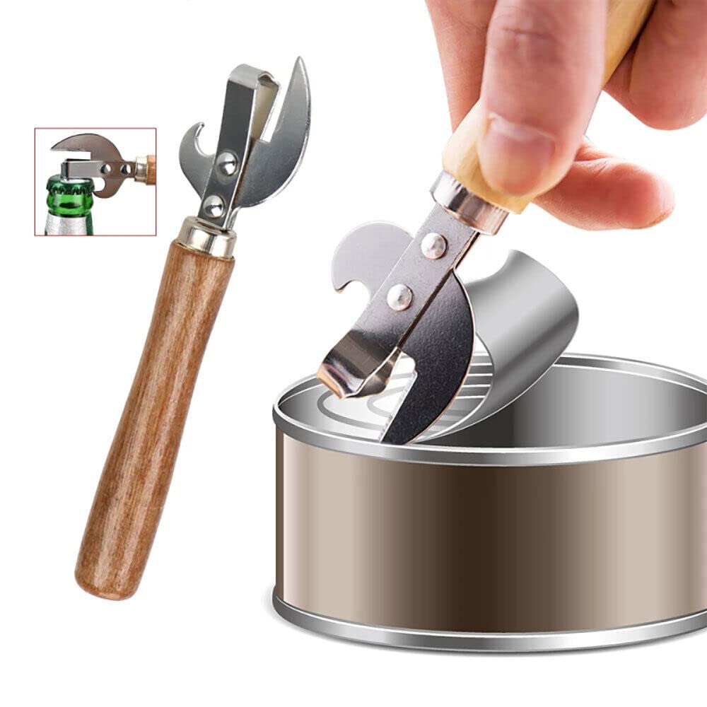 2Pcs Stainless Steel Traditional Old Fashion Stab Can & Tin Opener And Corkscrew