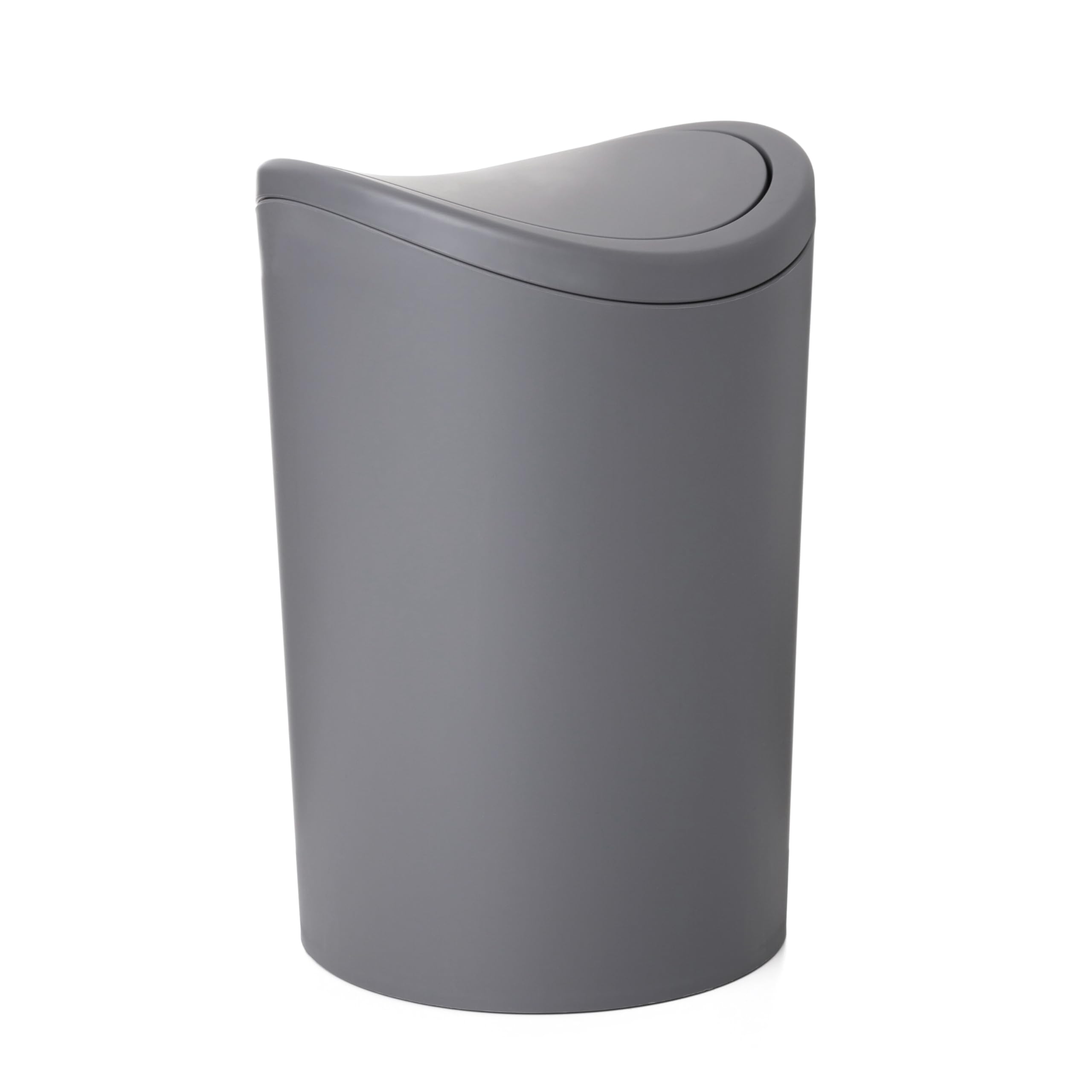 Superio Mini Bathroom Trash Can With Lid, Modern Grey Mini Waste Bin With Swing Lid (1 1/2 Gallon, 6 Liter) Plastic Garbage Can