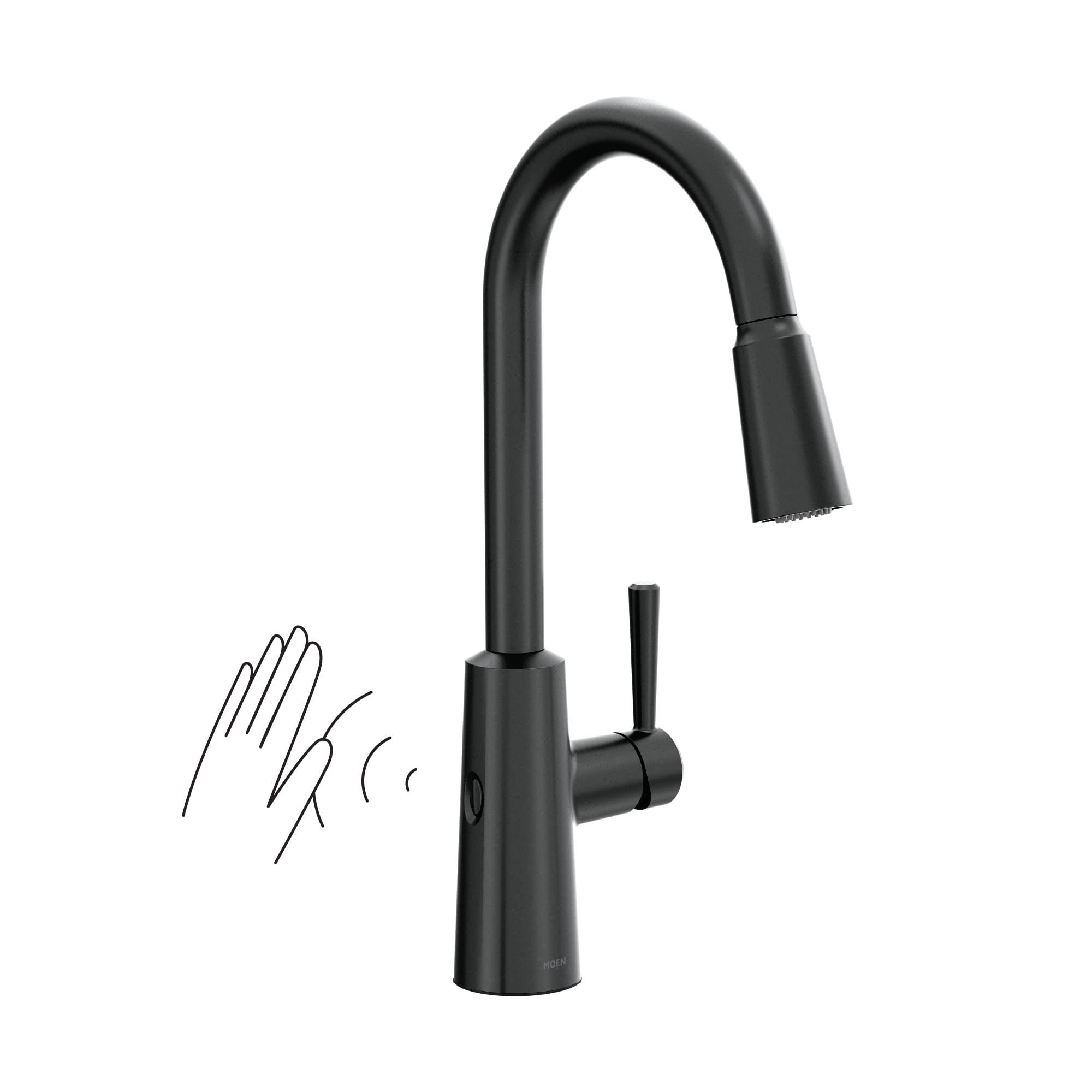 Moen Riley Matte Black Motionsense Wave Sensor Touchless One Handle Pulldown Kitchen Faucet Featuring Power Clean, 7402EWBL