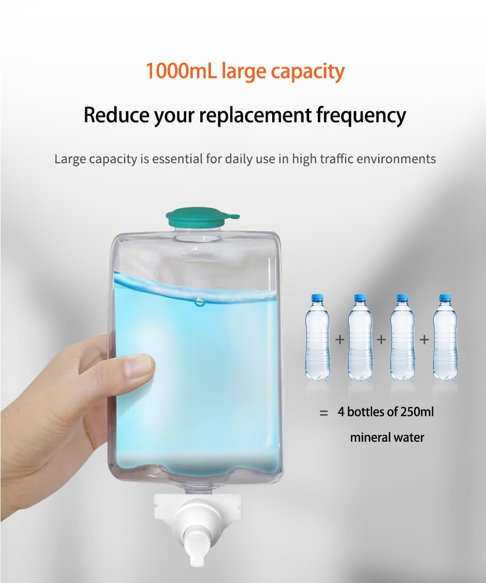Manual Foam Soap Dispenser, 35Oz (1000Ml) Commercial Refillable Foaming Soap Dispenser-Transparent Black, Chuangdian