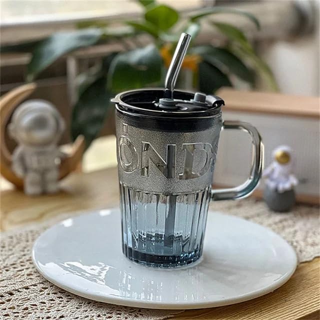 KiKiluxxa Glass Cup for Kids Straw Fruit Juice Milk Mug with Lid 370mlPack of 1  Glass Green Tea and Coffee Sipper Tumbler Mu