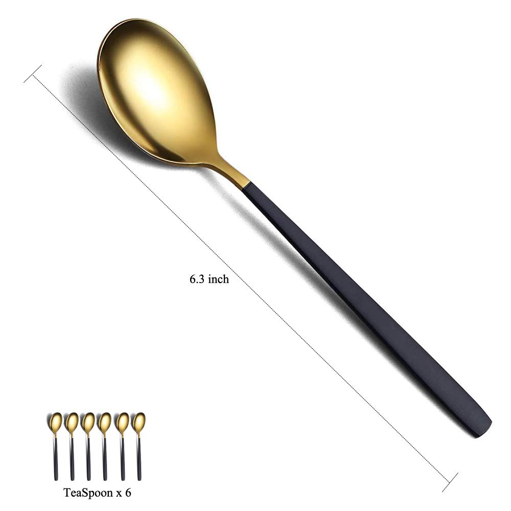 Teaspoons 6 Pieces Black And Gold Plating Coffee Spoons  Homquen 6.3'' Modern Design Stainless Steel Tea Spoons Set  Small Spoon Silver Dishwasher Safe