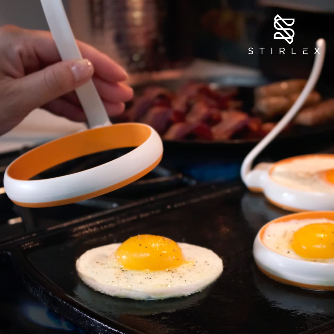 Stirlex 4-Inch Silicone Fried Egg Rings Set, 4-Pack, Round Mold For Pancakes, Breakfast Sandwich, Nonstick