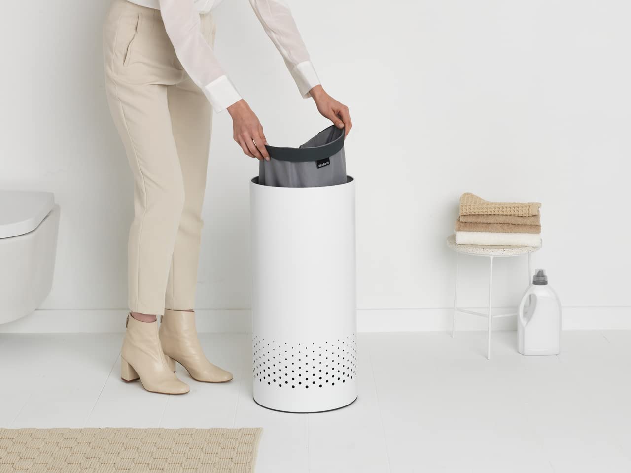 Brabantia Cork Lid Laundry Bin Hamper  9.2 Gallon (35L)  White 104367