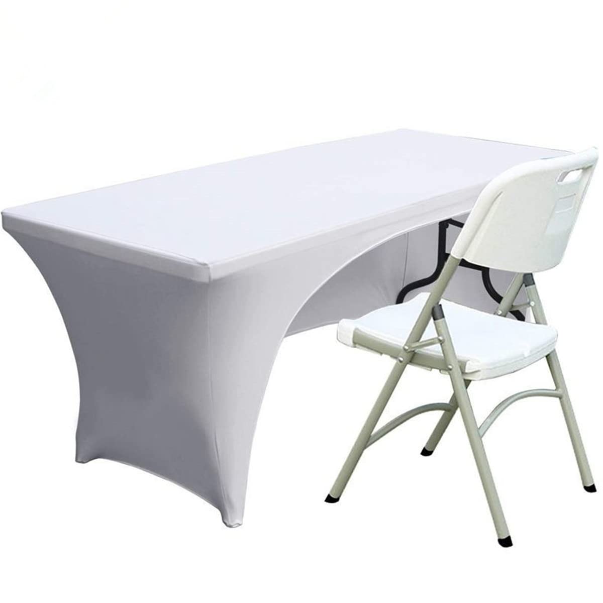 Fhberni Spandex Table Cover 4 Ft. Fitted Polyester Tablecloth Stretch Table Cover Table Topper Open Back - White