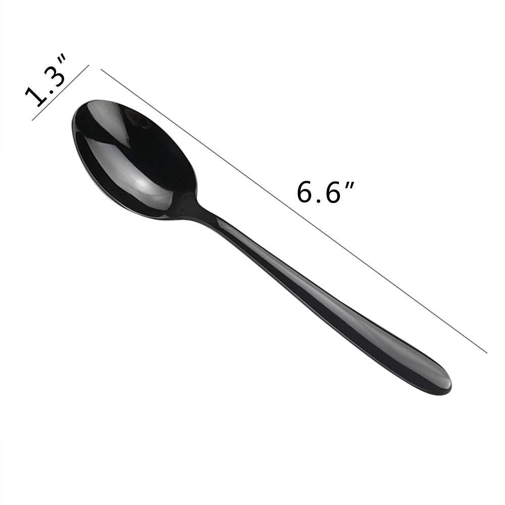 Vababa 16-Piece Stainless Steel Dessert Spoons, 6.6 Inches, Black