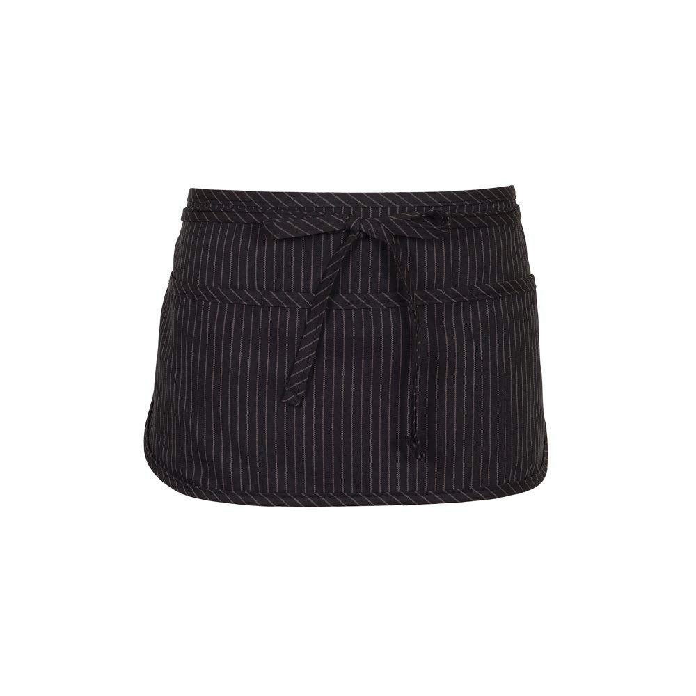 FAME F9RB Rounded Bottom 3 Pocket Waist Apron - Black & Gray Pinstripe - 11L x 23W(WFA83332BP)