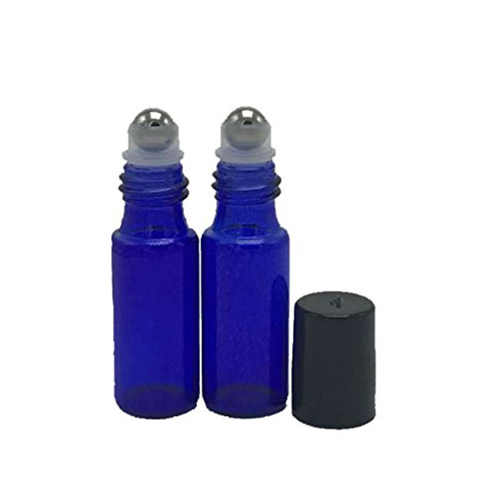 Hugestore 12 Pcs 5Ml Refillable Blue Glass Rollerball Bottles Empty Essential Oil Glass Roller Bottles For Aromatherapy With 3Ml