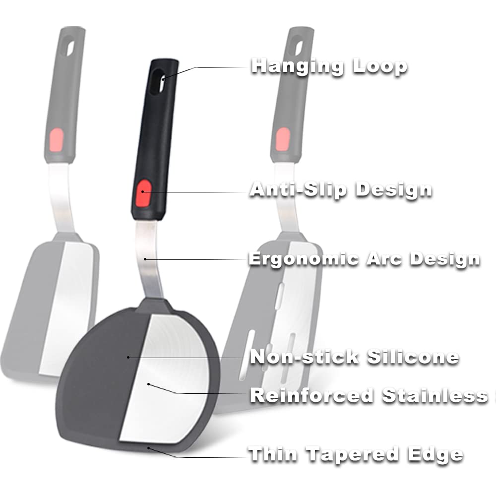 Tenta Tenta Kitchen Silicone Turner Wide Pancake Spatula Pizza Peel Kitchen Utensil Nonstick Cookware Safe Kitchen Flipper For G