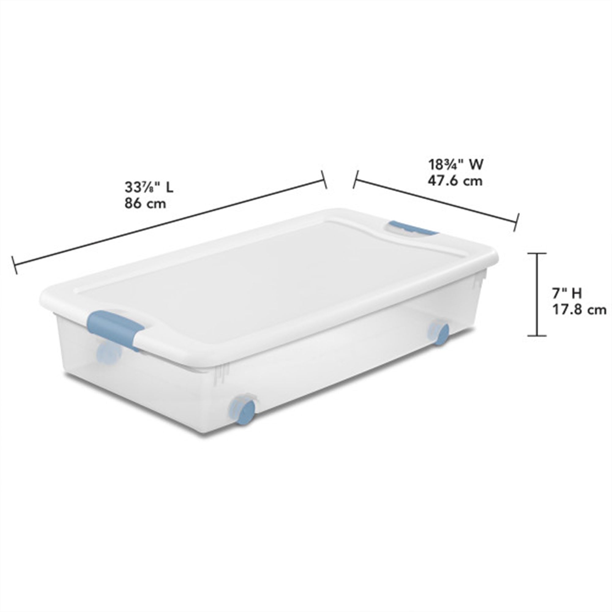 Sterilite 56 Qt Wheeled Latching Storage Box, Clear with White Lid, Stackable Plastic Container, 4-Pack