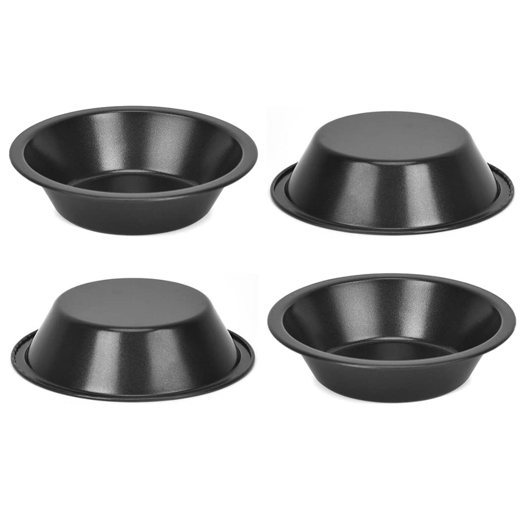 Hoshen Mini 4.3 Inch Pie Pan, 4-Pack Round Cake Oven Molds, Burger Bun Pan, Food Grade Non-Stick - Black