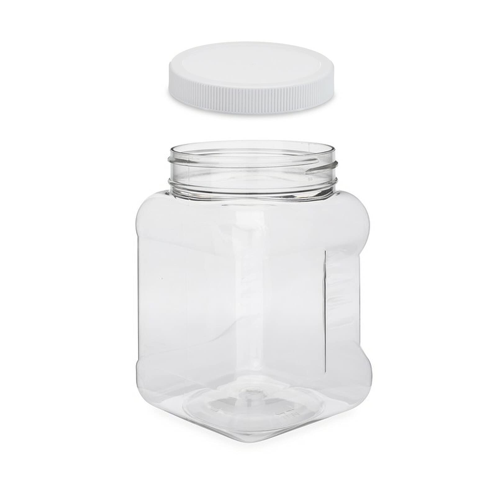 Plastic Jars 32 Fluid Ounce Square Pinch Handle (12 Pack) Clear Pet Plastic Containers With White Ribbed Lids